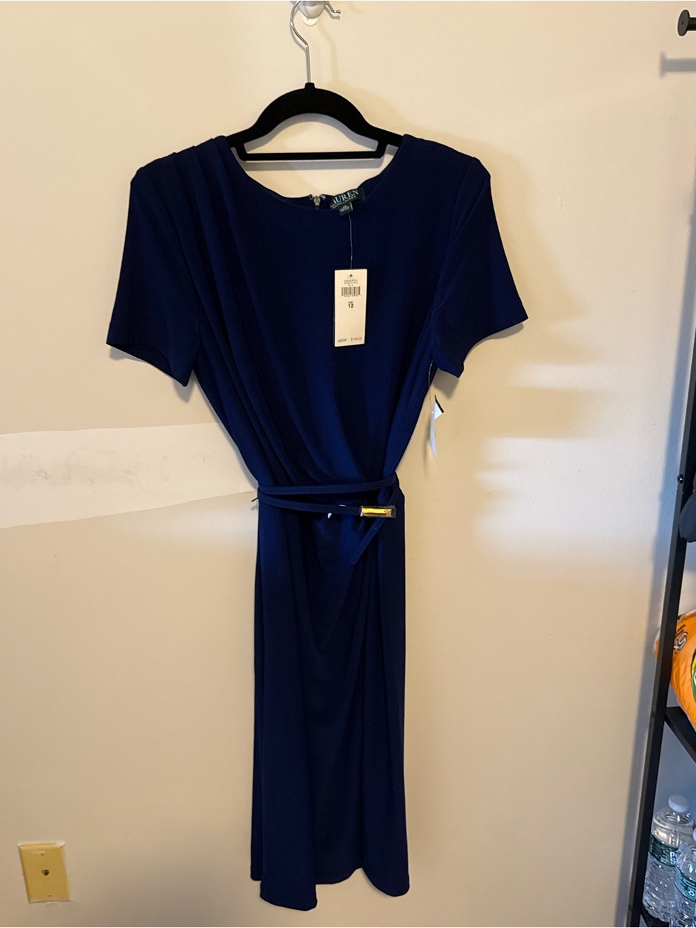 Lauren Ralph Lauren NWT Blue Short-Sleeve Belted Midi Dress